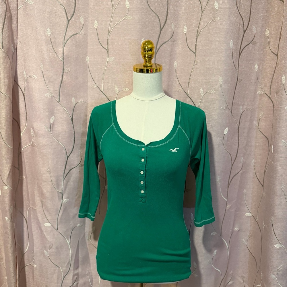 vintage green bella swan henley button hollister top 3/4 sleeve